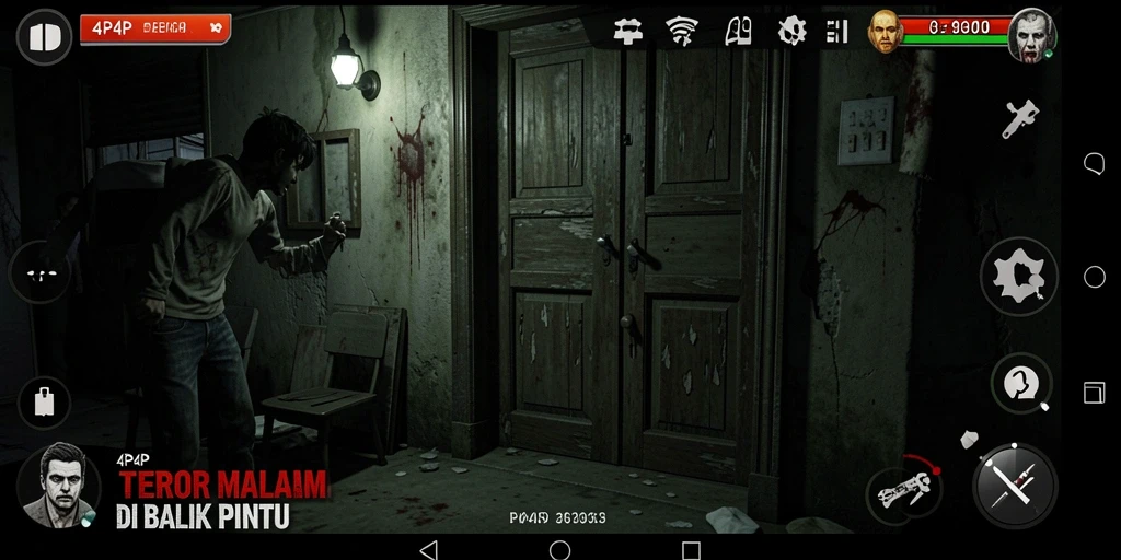 Screenshot gameplay 4P4P yang menampilkan suasana Horror yang mencekam.