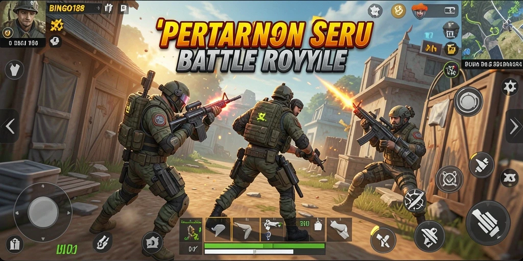 Screenshot gameplay BINGO188 menampilkan pertarungan Battle Royale yang seru.
