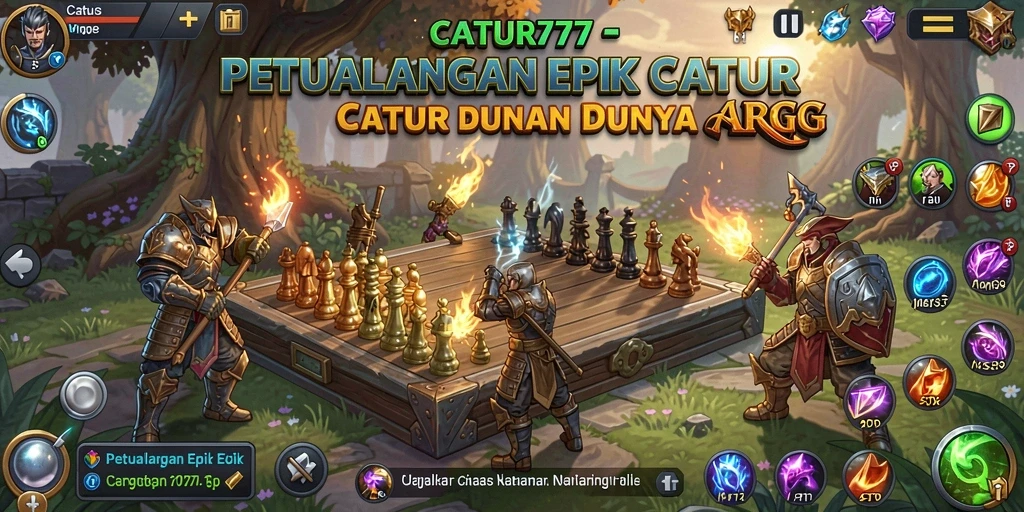 Screenshot menampilkan pertempuran intens dalam CATUR777 dengan karakter yang unik.