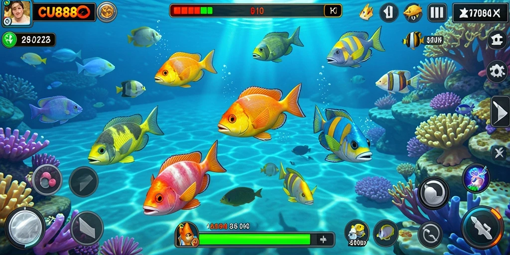 Screenshot CU888 menampilkan gameplay tembak ikan yang menegangkan.