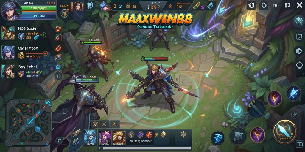 Gambaran tampilan gameplay seru di MAXWIN88 MOBA.