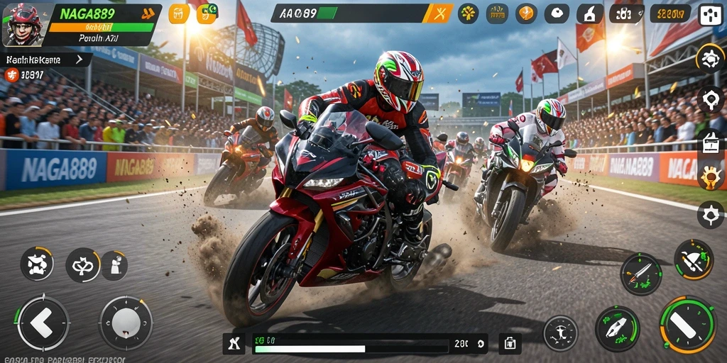 Tampilan gameplay balapan motor yang seru di NAGA889.