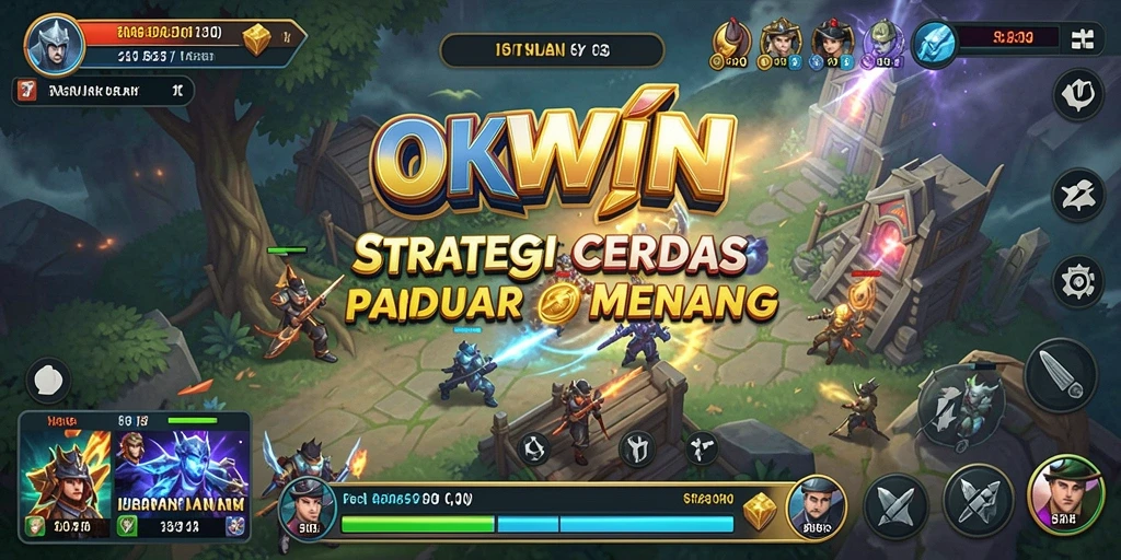 Screenshot gameplay OKWIN yang menampilkan pertempuran strategis.
