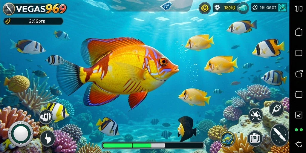 Tampilan gameplay menarik dari VEGAS969 saat menembak ikan.